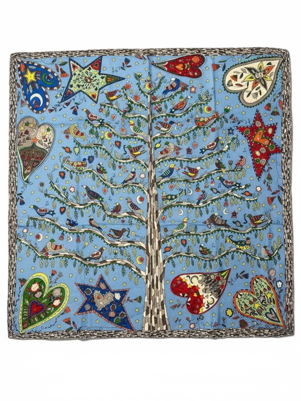 TREE OF LIFE Blue Twill Poly Silk Feeling Square Boho Festival Bandana Scarf